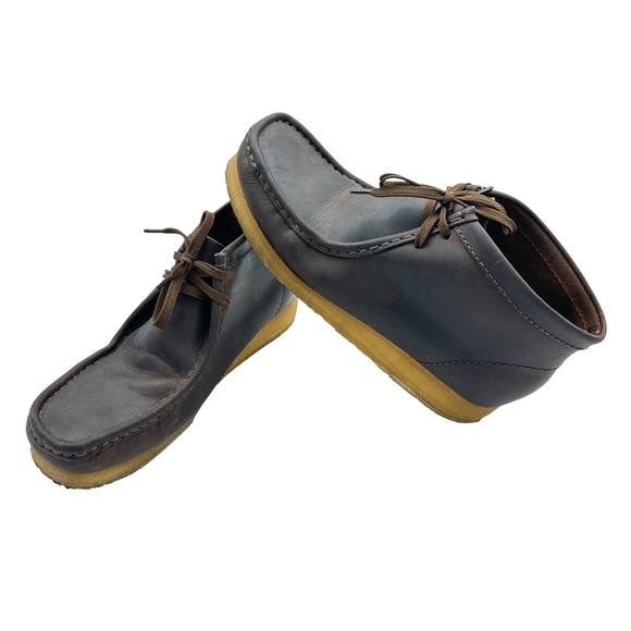 Clarks Originals Wallabee Boots Men 9.5 Beeswax‎ Moc Toe Crepe Sole Dark Brown